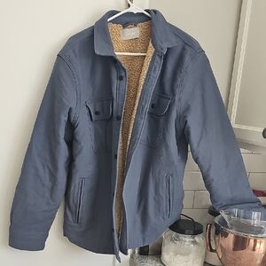 Everlane Men's Blue Sherpa Field Jacket with Tan Lining